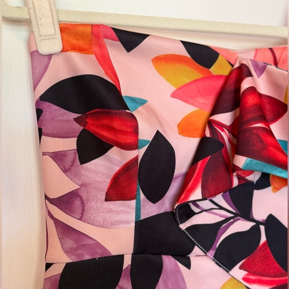 Alexia Admor Victoria One Shoulder Ruffle Pink Tropical Party Mini Dress- Size 8 - Picture 4 of 10